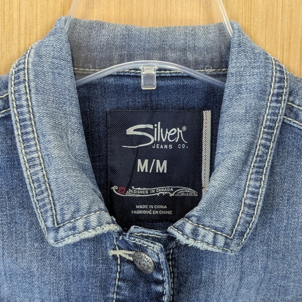 Silver Jeans Co Womens Denim Jacket Medium Wash Trucker Blue Medium Y2K Western - Picture 3 of 8